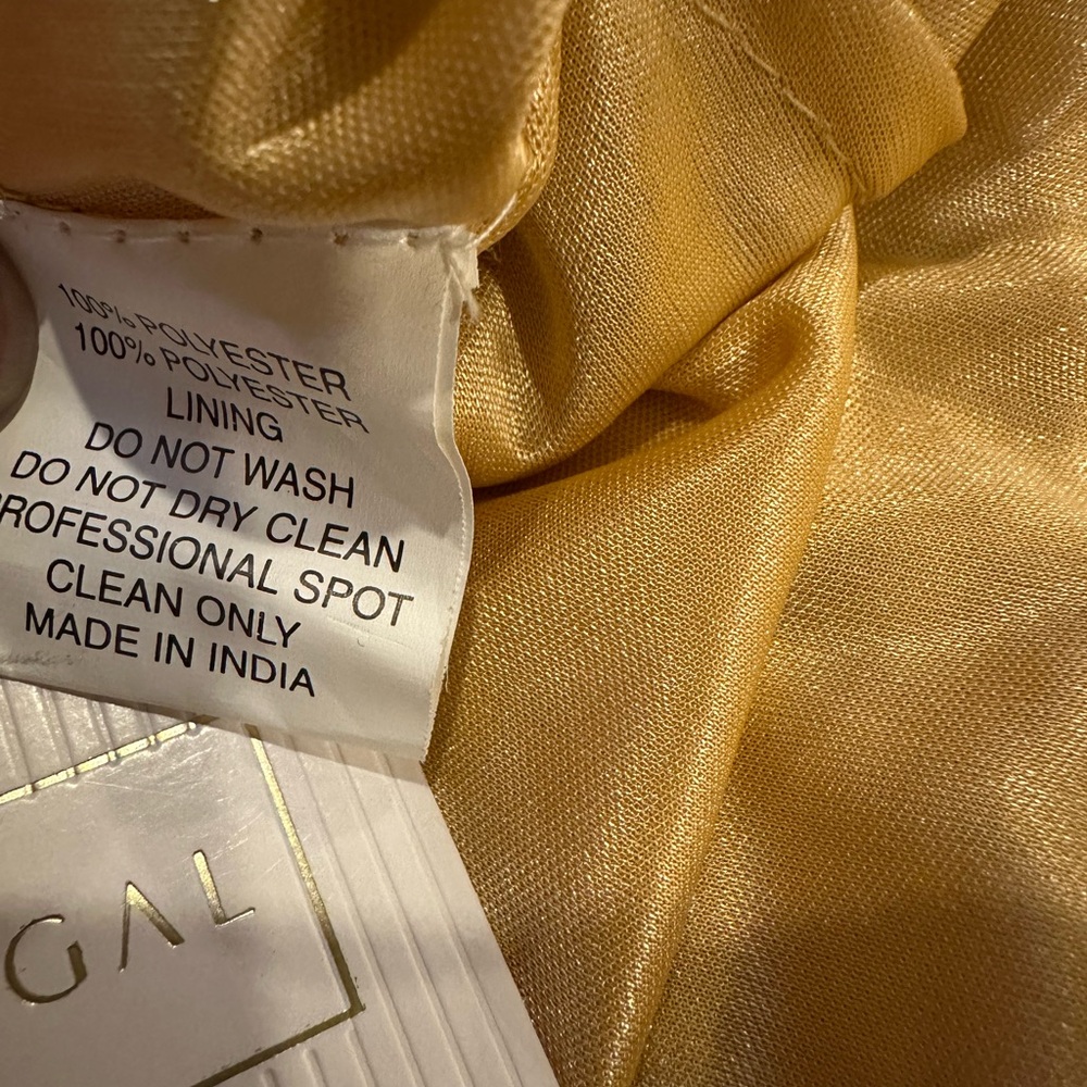 Mac Duggal Sleeveless V-Neck Embellished Beaded Gold Nude Column Gown Size 16 - Picture 6 of 10